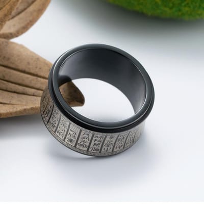 Chinese Stijl Zegel Schrift Gouden Spreuk Draaibare Ring Etnische Stijl Heren Roestvrij Staal Vingerarmband Sieraden 12#