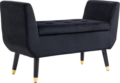 Opbergbank 107 x 42 x 65 cm - Luxe Zitbank Met Armleuningen - Rubberhout - Fluweel - Zwart