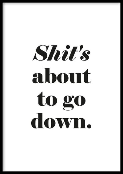 Poster Shit's About To Go Down - WC Posters - Inclusief lijst - 21x30 cm - A4 - Ingelijst - WALLLL