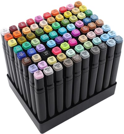 Markerset - 80 stuks - Olieverfmarkers - Zwarte pennenhouder + zwarte stoffen hoes - Gekleurde markers - Permanente markers met twee uiteinden - Perfect voor tekenen en schetsen - Voor kinderen en volwassenen