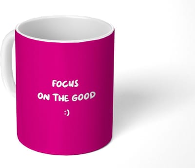 Mok - Koffiemok - Focus - Smiley - Roze - Mokken - 350 ML - Beker - Koffiemokken - Theemok