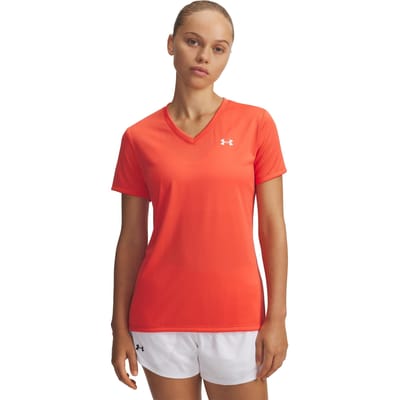 Under Armour Tech SSV- Solid-Rood Dames Sportshirt - Venom Rood - Wit