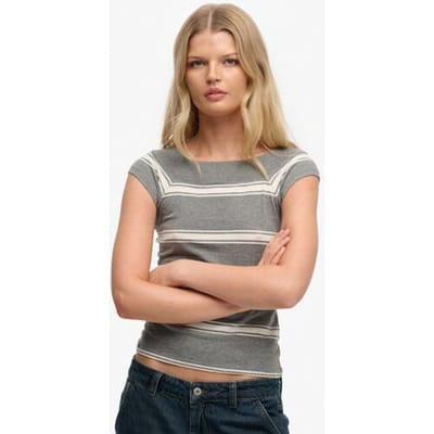 Superdry Athletic Off Shoulder Patroon Top Grey Grootte: 42