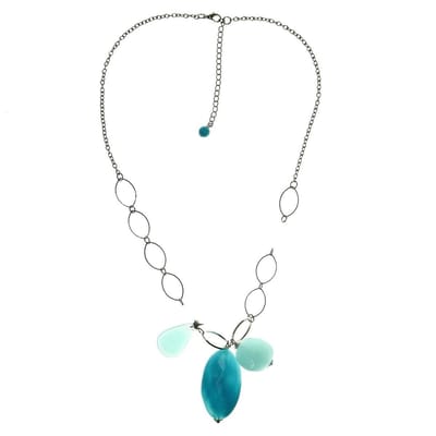 Behave - Ketting dames statement stijl - zilverkleur blauw accent - 56,5 cm