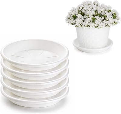 Plasticforte plantenpot onder schotel / opvang schaal - 5x - wit - dia 26 cm - Kunststof - voor een pot met dia 30/35 cm