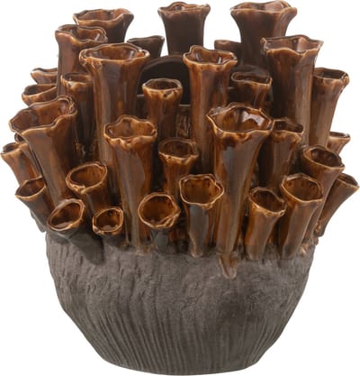 J-Line vaas Anemone - porselein - bruin/grijs - small - Ø 23.5 cm