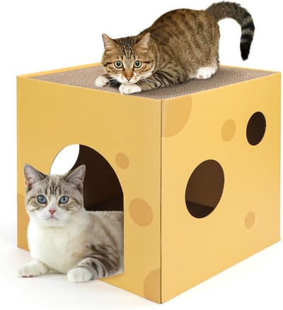 Nobleza 2-in-1 kattenhuis van karton - Krabben & slapen - Dubbele krabplanken - Geschikt voor meerdere katten - Gereedschapsloze montage - 35x35x35 cm