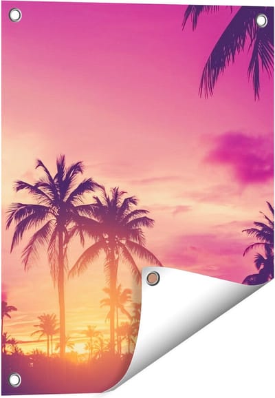 Gards Tuinposter Tropische Palmbomen met Zonsondergang - 40x50 cm - Tuindoek - Tuindecoratie - Wanddecoratie buiten - Tuinschilderij