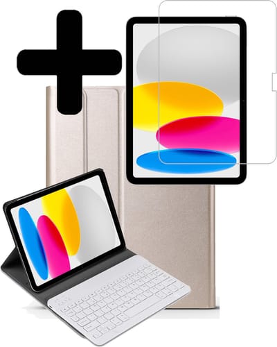 Hoesje - Geschikt voor Apple iPad A16/A18 (2022/2025/2026) - 10.9 & 11 inch (10e, 11e & 12e generatie) - Met Screenprotector - Toetsenbord Case - Keyboard Book Cover - Hoes - Goud
