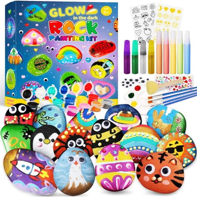 Glow in the Dark Stenen Verf Set – Rock Painting Kit voor Kinderen – Creatieve Hobbyset met Glow Verf, Stickers & Accessoires – Vanaf 7 Jaar