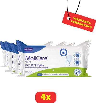 4x - MoliCare® Skin 3in1 Vochtige verzorgingsdoekjes- 4x 30 stuks - Voordeelverpakking