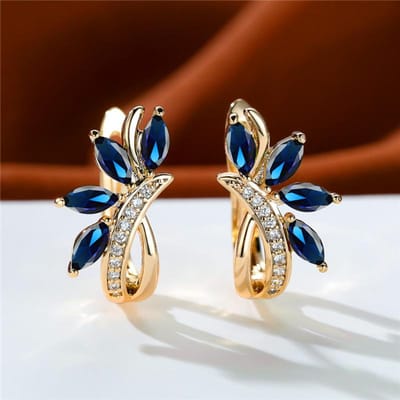 Schattige Vrouwelijke Blauw Groene Steen Clip Oorbellen Bedel Goudkleur Witte Zirkonia Steen Bruiloftssieraden Voor Vrouwen brown