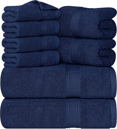 Unyqoos® 8-Delige Luxe Handdoekenset van 100% Katoen met Veelzijdige Toepassingen en Ophanghaakjes