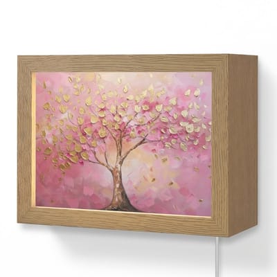 Wandlamp 20x15 cm - Oplaadbaar - Boom - Roze - Goud - Modern - Wandlampen binnen woonkamer - Slaapkamer lamp met kabel - Decoratieve nachtlamp - Vloerlamp snoer