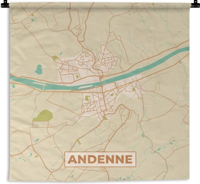 Wandkleed - Wanddoek - Plattegrond - Kaart - Stadskaart - Vintage - Andenne - 180x180 cm - Wandtapijt