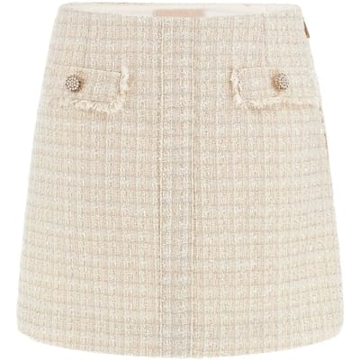 GUESS  Eco Daphnee Mini Flap Sk Cream Tweed Combo Maat: L | Mini Rokken Outlet | Dames | Beige