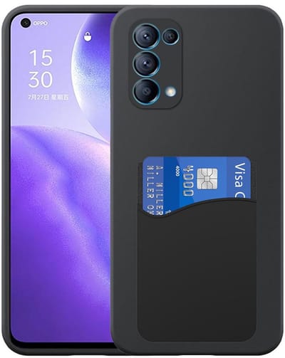 Geschikt voor Oppo Reno 5 5G Telefoonhoesje met Siliconen Pasjeshouder - Flexible Back Cover Case Siliconen TPU with Silicone Cardslot - Zwart - Smartphonica geschikt voor Oppo Reno5 5G