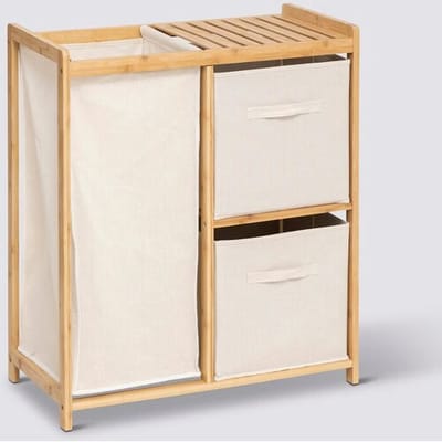 5five Wasplank Opbergdoos - Bamboe en Polyester, 66 x 33 x 78,5 cm
