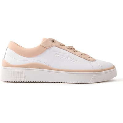 Tommy Hilfiger Dames Elevated Leather Cupsole Sneakers - Wit & Roze