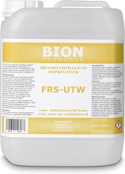 Brandvertrager FRS-UTW 5 liter Brandvertragend impregneer voor onbehandeld Hout, Riet, Stro en Zachtboard