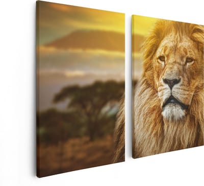 Artaza Canvas Schilderij Tweeluik Leeuw - Leeuwenkop - 80x60 - Foto Op Canvas - Canvas Print