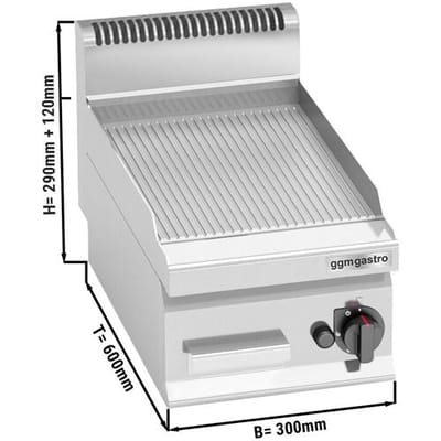 GGM Gastro Gas Bratplatte - 4 kW - Gerillt Zilver