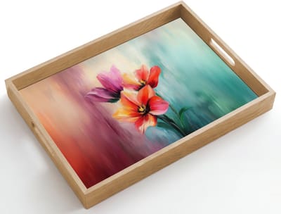 Dienblad hout 50x35 cm - Schootdienblad - Tulpen - Lichtreflecties - Kleurverloop - Borrelplank rechthoek - Plateau dienbladen