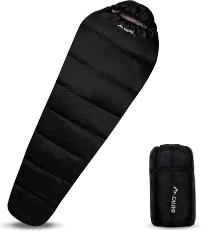 CALIYO Mummy Slaapzak 1.7kg - 4 seizoenen - Slaapzakken Volwassenen & Kinderen - 230 x 80 cm - 10°C tot 10°, voor Kamperen, Wandelen en Bergbeklimmen, incl. tas - Rits links
