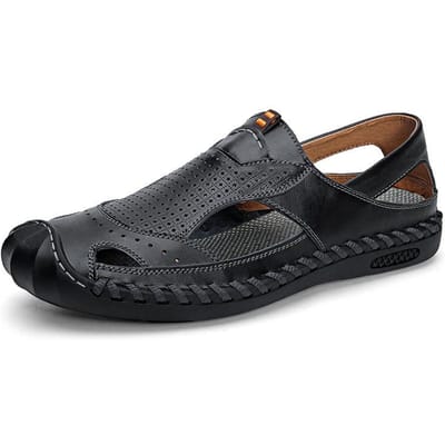 Zomer Koeienhuid Gesloten Teen Heren Sandalen Echt Leer Rijdende Zomer Leren Sandalen Zachte Zool Antislip Strandschoenen 42 gray