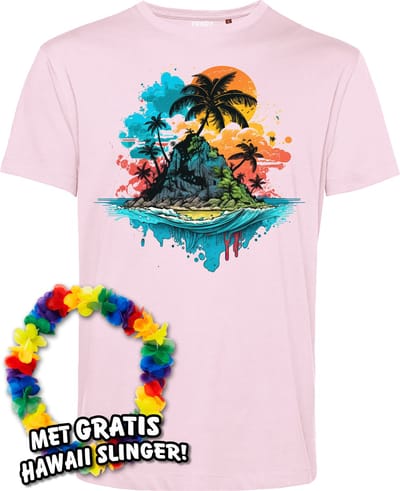 T-shirt Palmboom Eiland | Toppers in Concert 2024 | Club Tropicana | Hawaii Shirt | Ibiza Kleding | Lichtroze | maat XS
