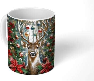 Mok - Koffiemok - Kerstfeest - Dennenbos - Rood - Mokken - 350 ML - Beker - Koffiemokken - Theemok