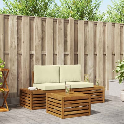 vidaXL - Buiten - bank - set - met - kussen - Natuurlijk - en - Crème - 59 - x - 59 - x - 37 - cm