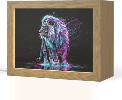 Nachtlampje 20x15 cm - Kinder lampje - Leeuw - Kleuren - Zwart - Dieren - Tafellamp kinderkamer - Slaapkamer lamp - Bedlamp kinderen - Kinderlampje stopcontact - Wandlamp babykamer - Nachtlampjes