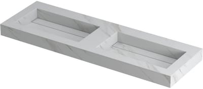 INK Pitch Wastafel Keramische Slab Bak Dubbel met Drain en Front en Side Skirts Zonder Kraangaten - 1400x450x90 mm - Calacatta Mat