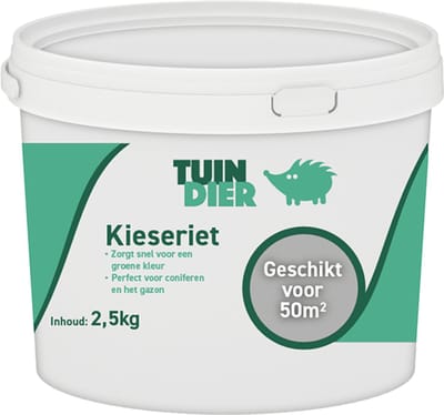 Kieseriet | Tuin-Dier | Meststof met hoog gehalte magnesium | In handige bewaaremmer | 2.500 gram | 2,5 kilogram | Zorgt voor diepgroene kleur van gazon, planten én moestuingewassen | Coniferen mest magnesium