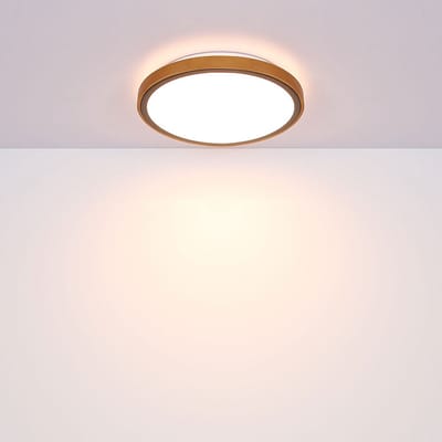 Plafondlamp CCT slaapkamer landelijke stijl hout licht, hout look bruin metaal zwart opaal, 1x LED 24W 1000Lm 3000K, 4500K, 6000K, DxH 43,7x11cm