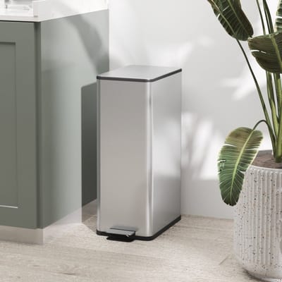 HAUSS SPOLE Prullenbak – 20 L Pedaalemmer Met Softclose en Binnenemmer – 21,5 x 37,2 x 57 cm – Metaal – Zilver – Voor Keuken en Kantoor