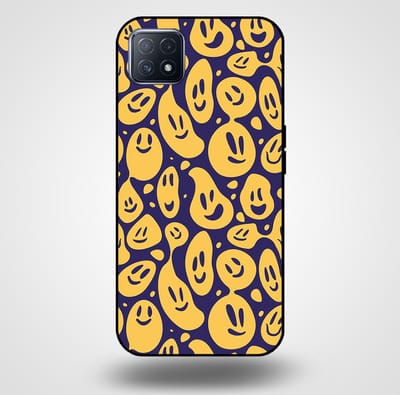 Smartphonica Telefoonhoesje voor OPPO A53 5G / A72 5G / A73 5G met smiley opdruk - TPU backcover case emoji design - Paars Geel geschikt voor Oppo A53 5G;Oppo A72 5G;Oppo A73 5G