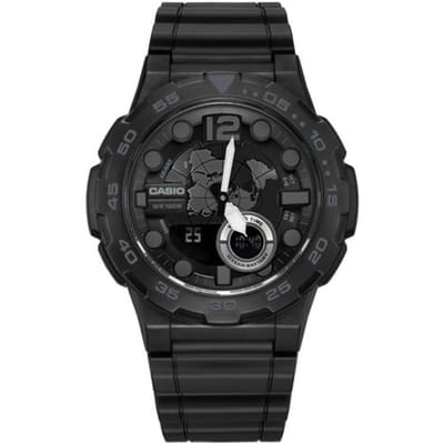 Casio Jeugdserie Rond Dubbel Display Mode Buiten Sport Multifunctioneel Waterdicht Kwarts Horloge Hars Band Mannen horloges Zwart AEQ-100W-1BVDF Random Watch Box,Black Dial