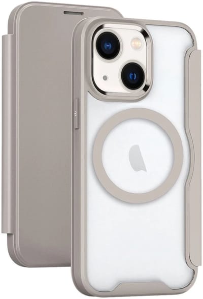 Portemonnee Hoesje Geschikt voor Apple iPhone 13 / 14 | Compatibel met MagSafe | Wallet Book Case met Magneet | Beschermhoes met Pasjeshouder | Khaki