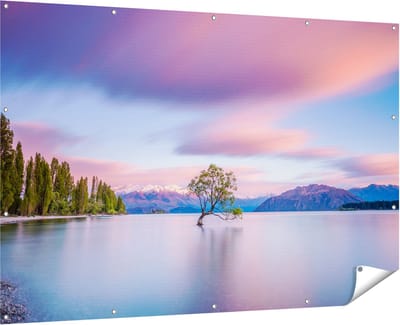 Gards Tuinposter Wanaka Boom in het Water bij Zonsopgang - 180x120 cm - Tuindoek - Tuindecoratie - Wanddecoratie buiten - Tuinschilderij