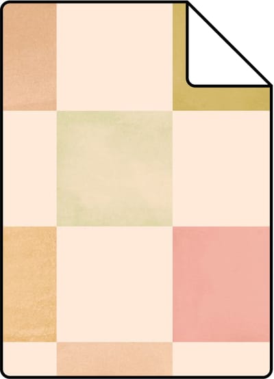 Proefstaal ESTAhome behang geblokt motief beige, roze en groen - 26.5 x 21 cm - 131721-S