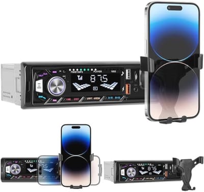 Autoradio 1 Din met Bluetooth 5.0, Mobiele Telefoonhouder en MP3-speler, Handsfree, U Disk/FM/TF Card/AUX/USB