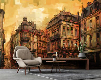 Fotobehang - Stad - Architectuur - Urban - Gebouwen - Vintage - Vliesbehang- 104x70cm (lxb)
