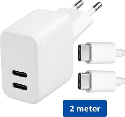 Xtronic 35W USB-C Snellader – Dubbele Poort Oplader – inclusief 2 meter USB-C/USB-C – Compacte USB-C Adapter