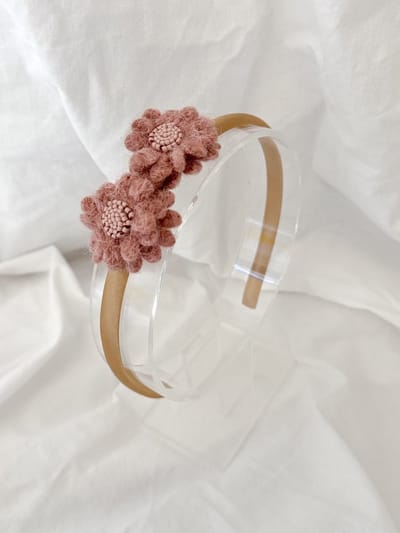 Diadeem Wool Flower - Oud Roze - Haarbandje met Bloemen - Haarbanden voor Meisjes - Haaraccessoires voor Kinderen