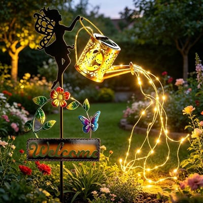 Zonne-energie Gieter met Tuinverlichting, Waterdichte Decoratie voor Buiten, Metalen Lamp voor Patio en Tuin, Ideaal voor Verlichting en Tuinieren