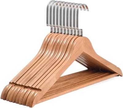 Houten Kleerhangers - Kledinghangers Set - Kast Organiseren - Glad Oppervlak - 10 stuks - Houtkleur