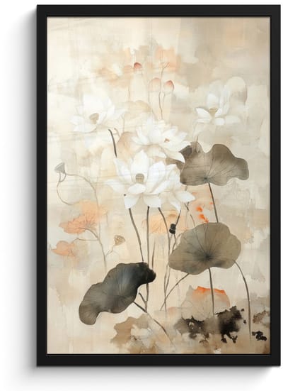 Poster in lijst - Fotolijst 40x60 cm - Posters - Bloemen - Japandi - Wabi sabi - Posterlijst zwart - Decoratie - Wanddecoratie woonkamer - Muurdecoratie slaapkamer