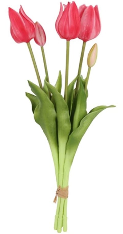 Countryfield Kunst tulpen boeket Greigii - 5x stuks - roze - real touch - 45 cm - levensechte kunstbloemen